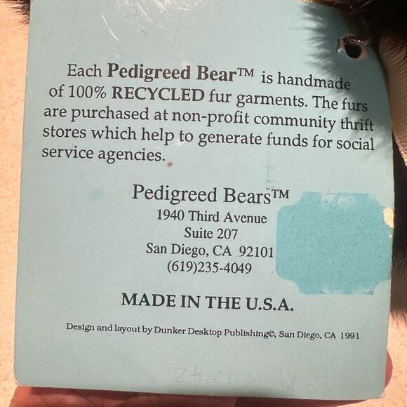 PEDIGREED BEAR by NEIMAN Marcus - Brown & Tan Mink Small 7”L x 7”W Bear - Picture 7 of 7